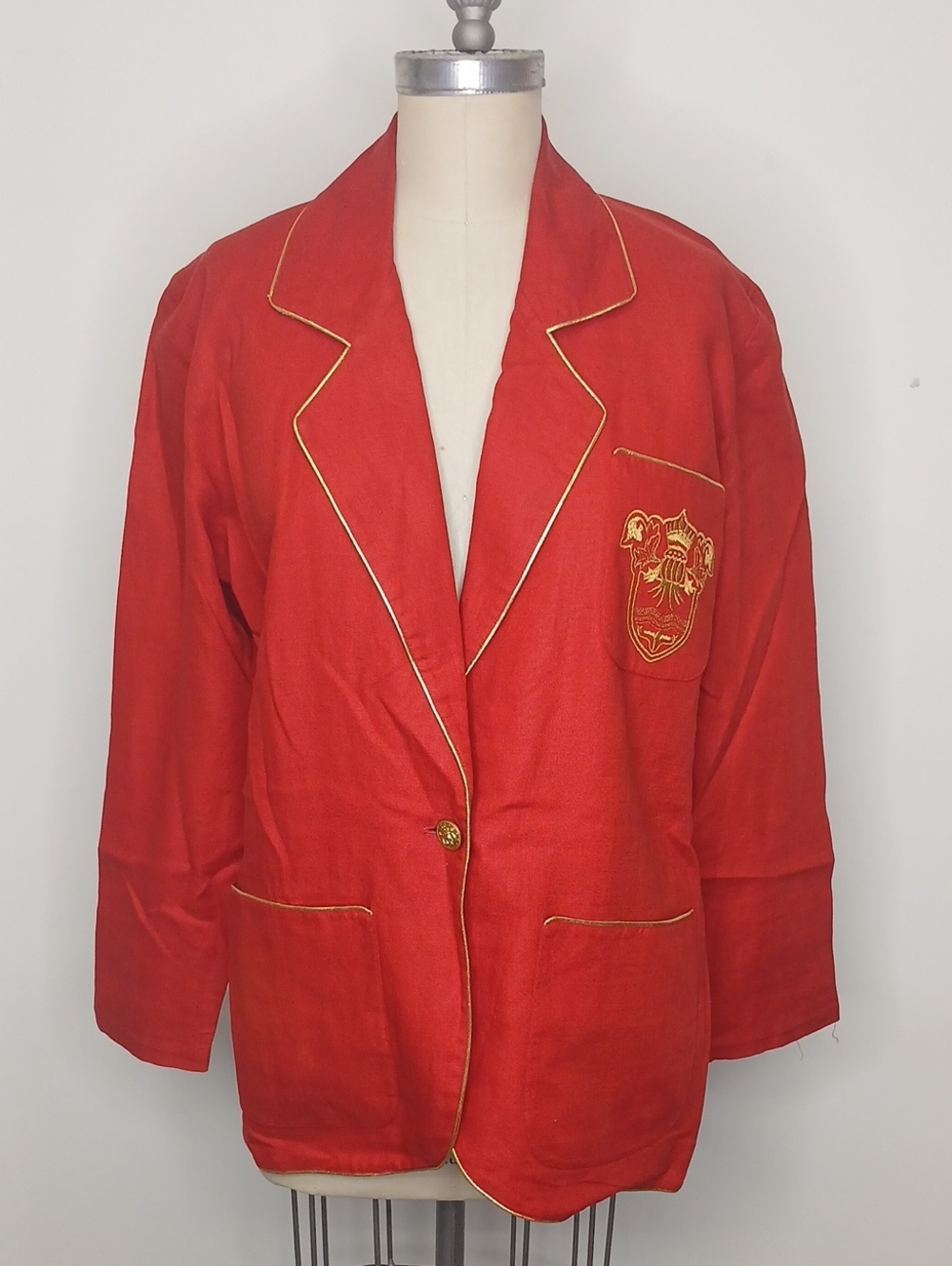 Vintage Lily Cardet Red Contrast Piping Blazer Jacket Crest Patch